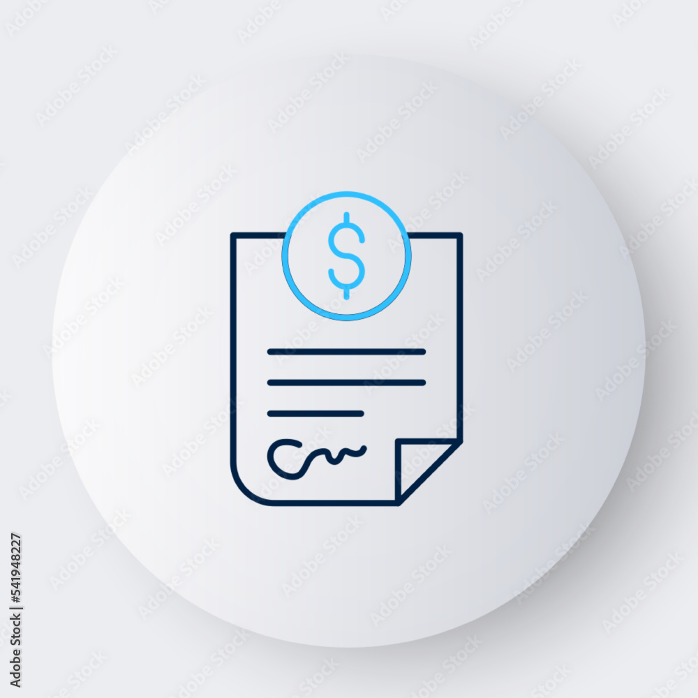 Line Contract money icon isolated on white background. Banking document dollar file finance money page. Colorful outline concept. Vector Line Contract money icon isolated on white background. Banking document dollar file finance money page. Colorful outline concept. Vector