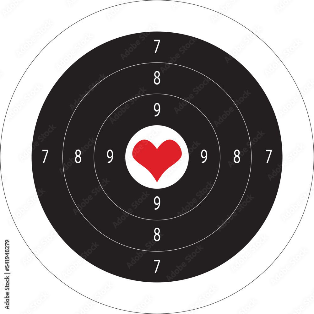 Naklejka premium Target heart love vector with numbers for shooting range. A round target with a marked bull's-eye for shooting practice on the shooting range illustration