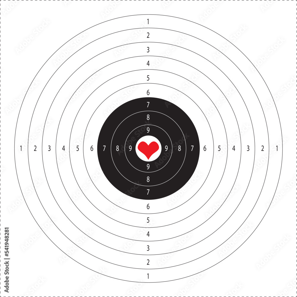 Target heart love vector with numbers for shooting range. A round target with a marked bull's-eye for shooting practice on the shooting range illustration Target heart love vector with numbers for shooting range. A round target with a marked bull's-eye for shooting practice on the shooting range illustration