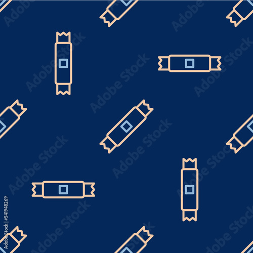 Line Sugar stick packets icon isolated seamless pattern on blue background. Blank individual package for bulk food products as coffee, salt, spices. Vector