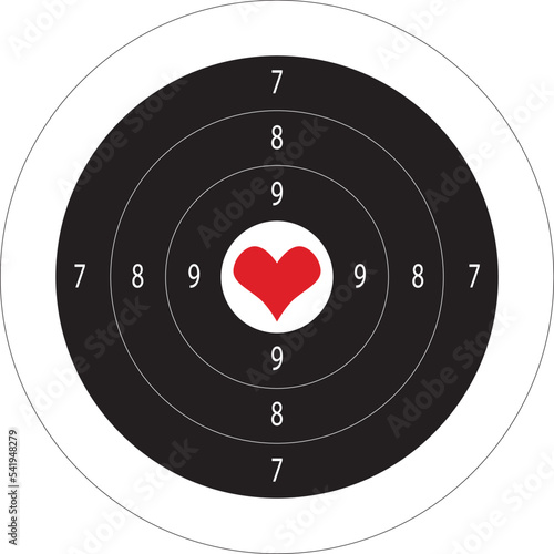 Target heart love vector with numbers for shooting range. A round target with a marked bull's-eye for shooting practice on the shooting range illustration