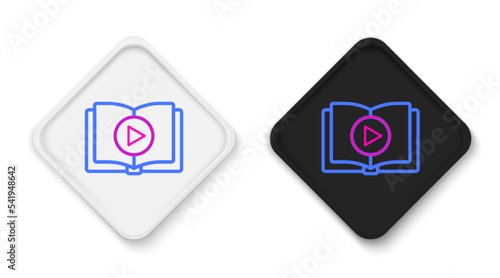 Line Audio book icon isolated on white background. Play button and book. Audio guide sign. Online learning concept. Colorful outline concept. Vector