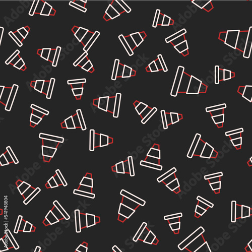 Line Traffic cone icon isolated seamless pattern on black background. Vector