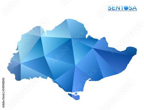 Vector polygonal Sentosa map. Vibrant geometric island in low poly style. Amazing illustration for your infographics.