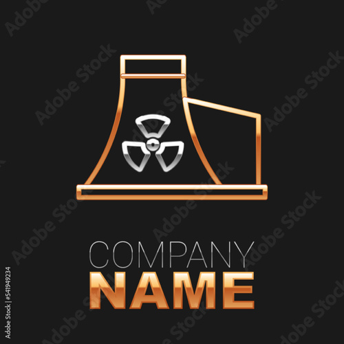 Line Nuclear power plant icon isolated on black background. Energy industrial concept. Colorful outline concept. Vector