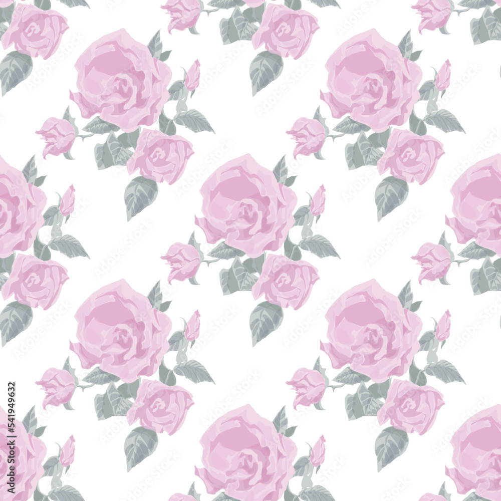 Pattern of pink roses on a white background in the style of hand-drawing for print and design. Vector illustration. Pattern of pink roses on a white background in the style of hand-drawing for print and design. Vector illustration.