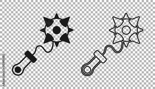 Tela Black Medieval chained mace ball icon isolated on transparent background