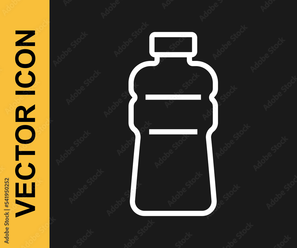 White line Bottle of water icon isolated on black background. Soda aqua drink sign. Vector White line Bottle of water icon isolated on black background. Soda aqua drink sign. Vector
