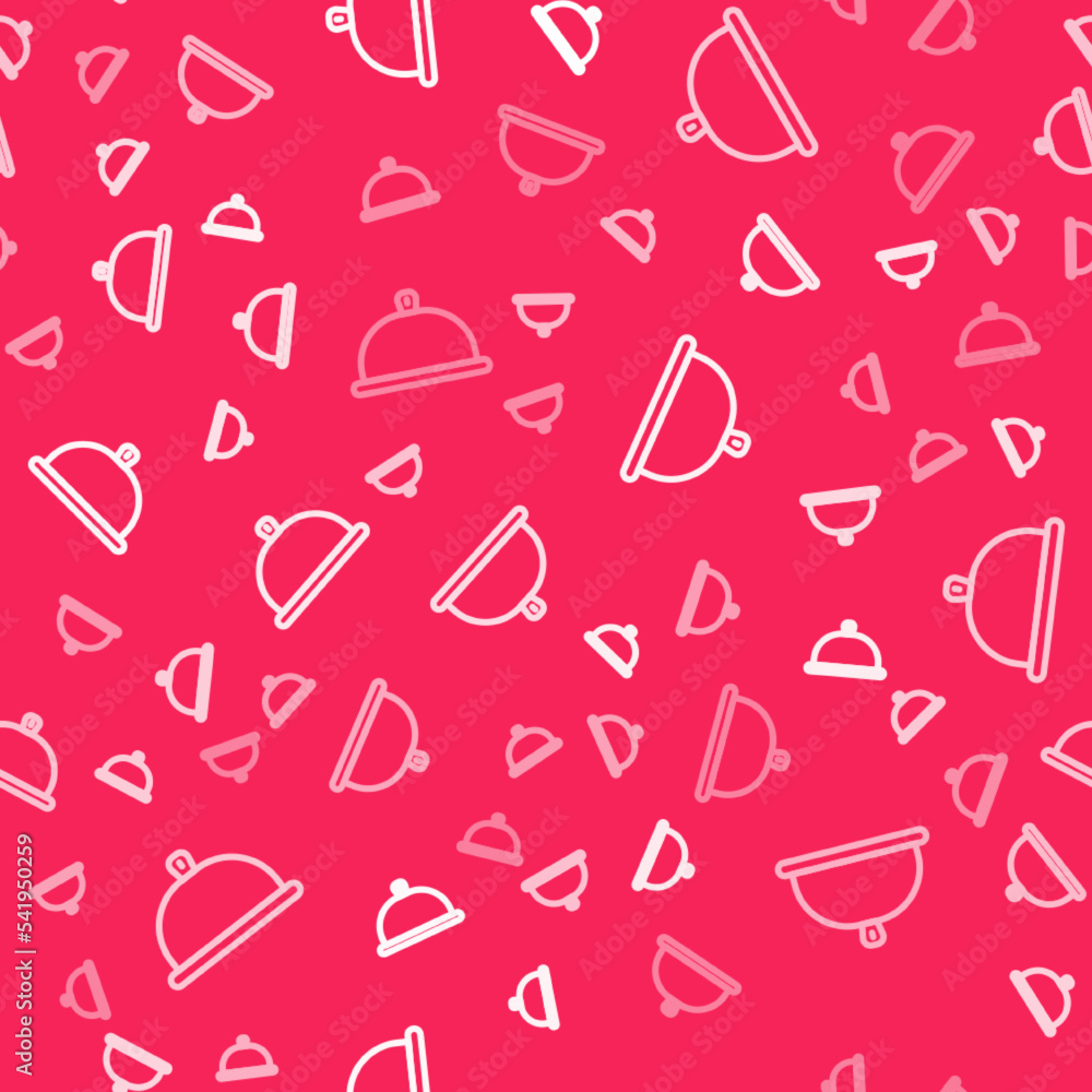 White line Covered with a tray of food icon isolated seamless pattern on red background. Tray and lid sign. Restaurant cloche with lid. Vector White line Covered with a tray of food icon isolated seamless pattern on red background. Tray and lid sign. Restaurant cloche with lid. Vector