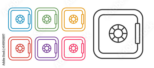 Set line Safe icon isolated on white background. The door safe a bank vault with a combination lock. Reliable Data Protection. Set icons colorful. Vector
