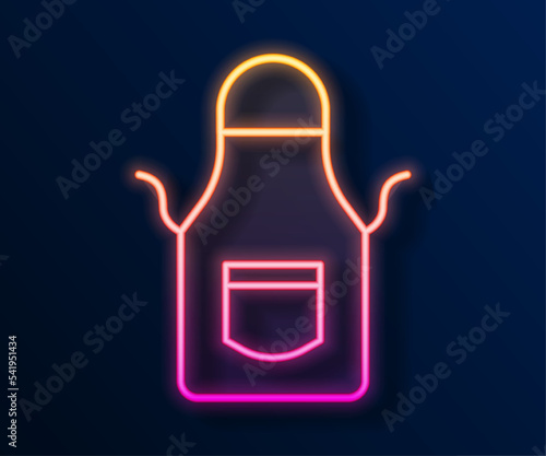 Glowing neon line Blacksmith apron icon isolated on black background. Protective clothing and tool worker. Vector