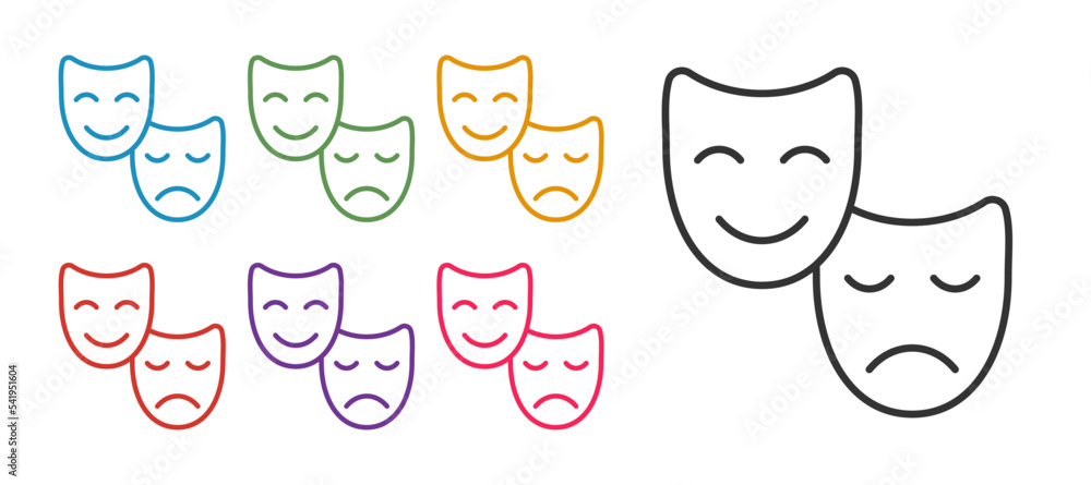 Set line Comedy and tragedy theatrical masks icon isolated on white background. Set icons colorful. Vector - obrazy, fototapety, plakaty 