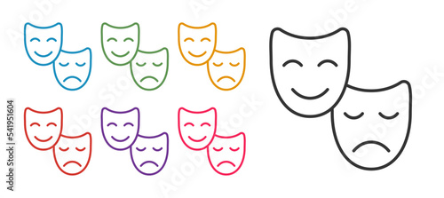 Set line Comedy and tragedy theatrical masks icon isolated on white background. Set icons colorful. Vector