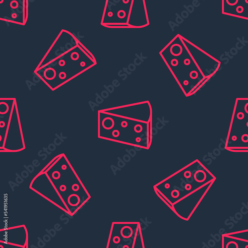 Red line Cheese icon isolated seamless pattern on black background. Vector