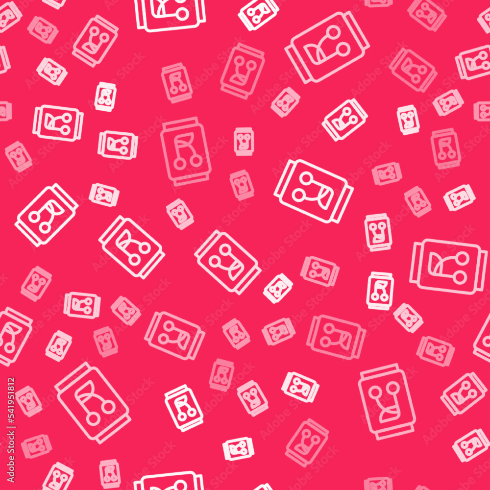 White line Soda can icon isolated seamless pattern on red background. Vector White line Soda can icon isolated seamless pattern on red background. Vector