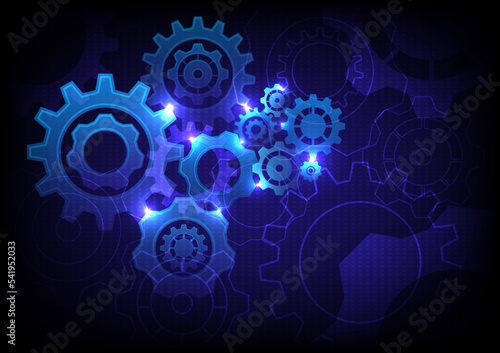 Cog wheel abstract background
Many shapes, sizes, overlap, light in the center and scattered glowing circles.