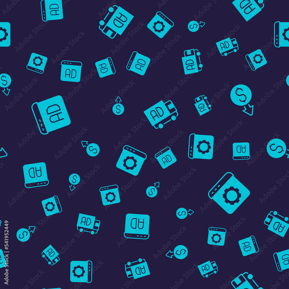 Set Advertising, Financial growth dollar, on truck and Browser setting on seamless pattern. Vector Set Advertising, Financial growth dollar, on truck and Browser setting on seamless pattern. Vector