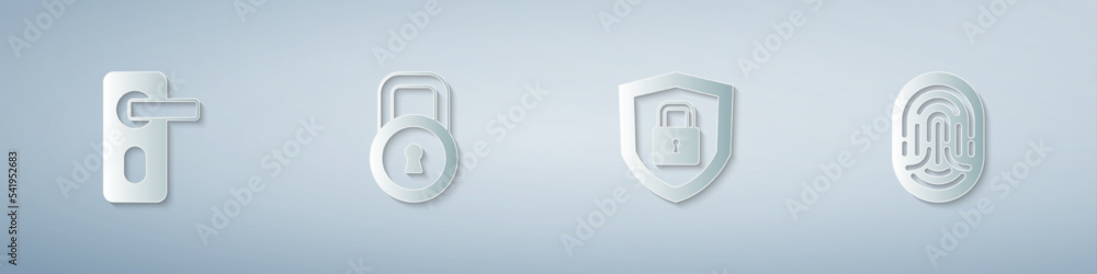 Set Fingerprint door lock, Lock, Shield security with and . Paper art style. Vector Set Fingerprint door lock, Lock, Shield security with and . Paper art style. Vector