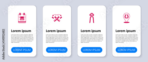 Set Horseshoe, Blacksmith pliers tool, Crossed hammer and anvil. Business infographic template. Vector