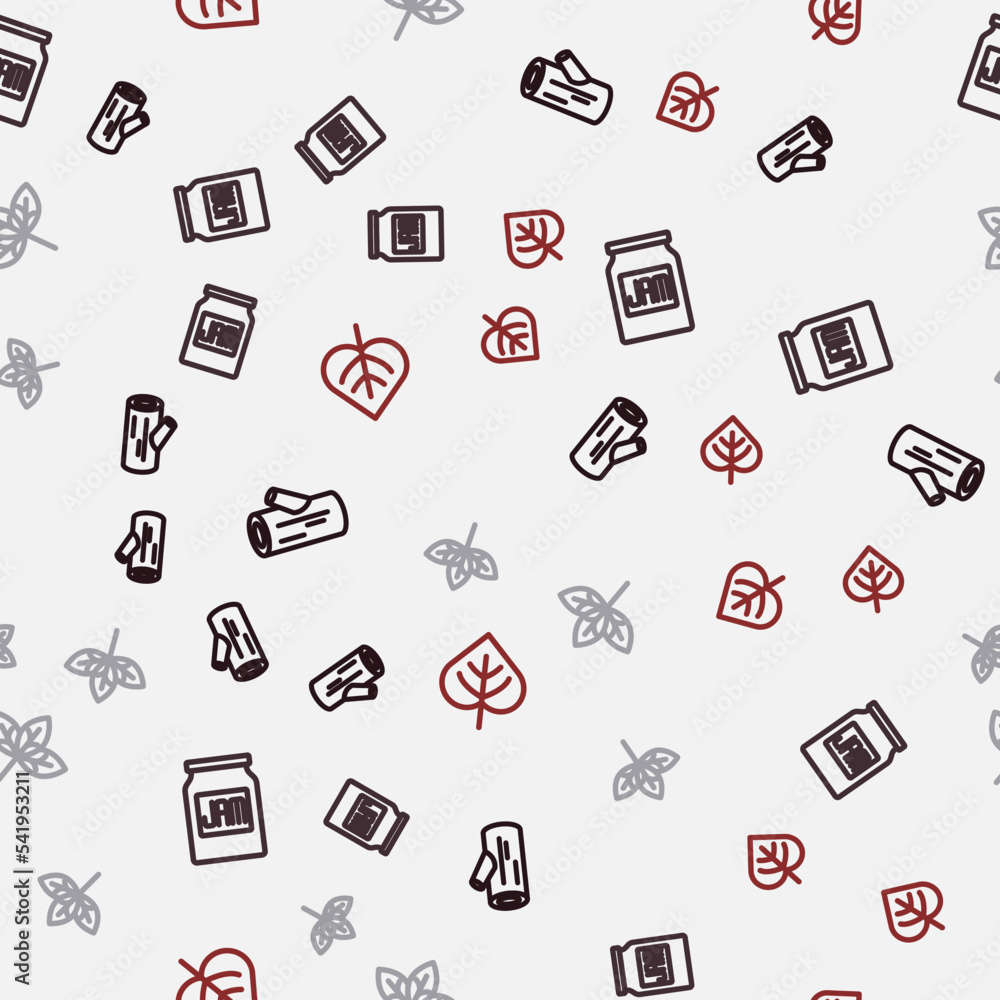 Set line Wooden log, Jam jar, Leaf and on seamless pattern. Vector Set line Wooden log, Jam jar, Leaf and on seamless pattern. Vector