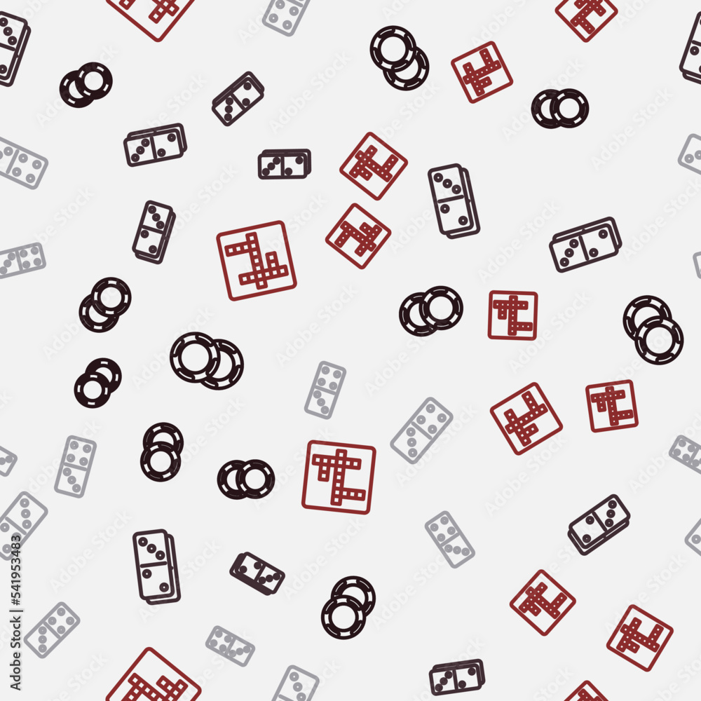 Set line Casino chips, Domino, and Crossword on seamless pattern. Vector Set line Casino chips, Domino, and Crossword on seamless pattern. Vector