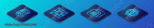 Set Isometric line Bingo, Time chess clock, Table football and Board game icon. Vector