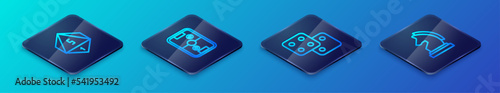 Set Isometric line Game dice, Chess and Air hockey table icon. Vector