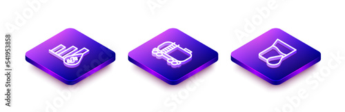 Set Isometric line Pie chart and dollar, Oil railway cistern and petrol test tube icon. Vector