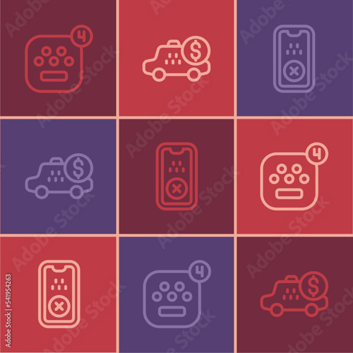 Set line Taxi mobile app, and Taximeter device icon. Vector