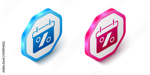 Isometric Discount percent tag icon isolated on white background. Shopping tag sign. Special offer sign. Discount coupons symbol. Hexagon button. Vector