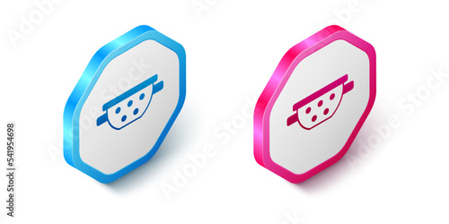 Isometric Kitchen colander icon isolated on white background. Cooking utensil. Cutlery sign. Hexagon button. Vector