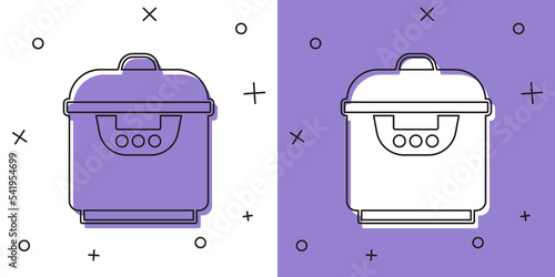Set Slow cooker icon isolated on white and purple background. Electric pan. Vector