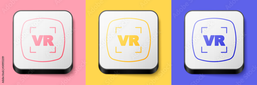 Isometric Virtual reality icon isolated on pink, yellow and blue background. Futuristic VR head-up display design. Square button. Vector Isometric Virtual reality icon isolated on pink, yellow and blue background. Futuristic VR head-up display design. Square button. Vector