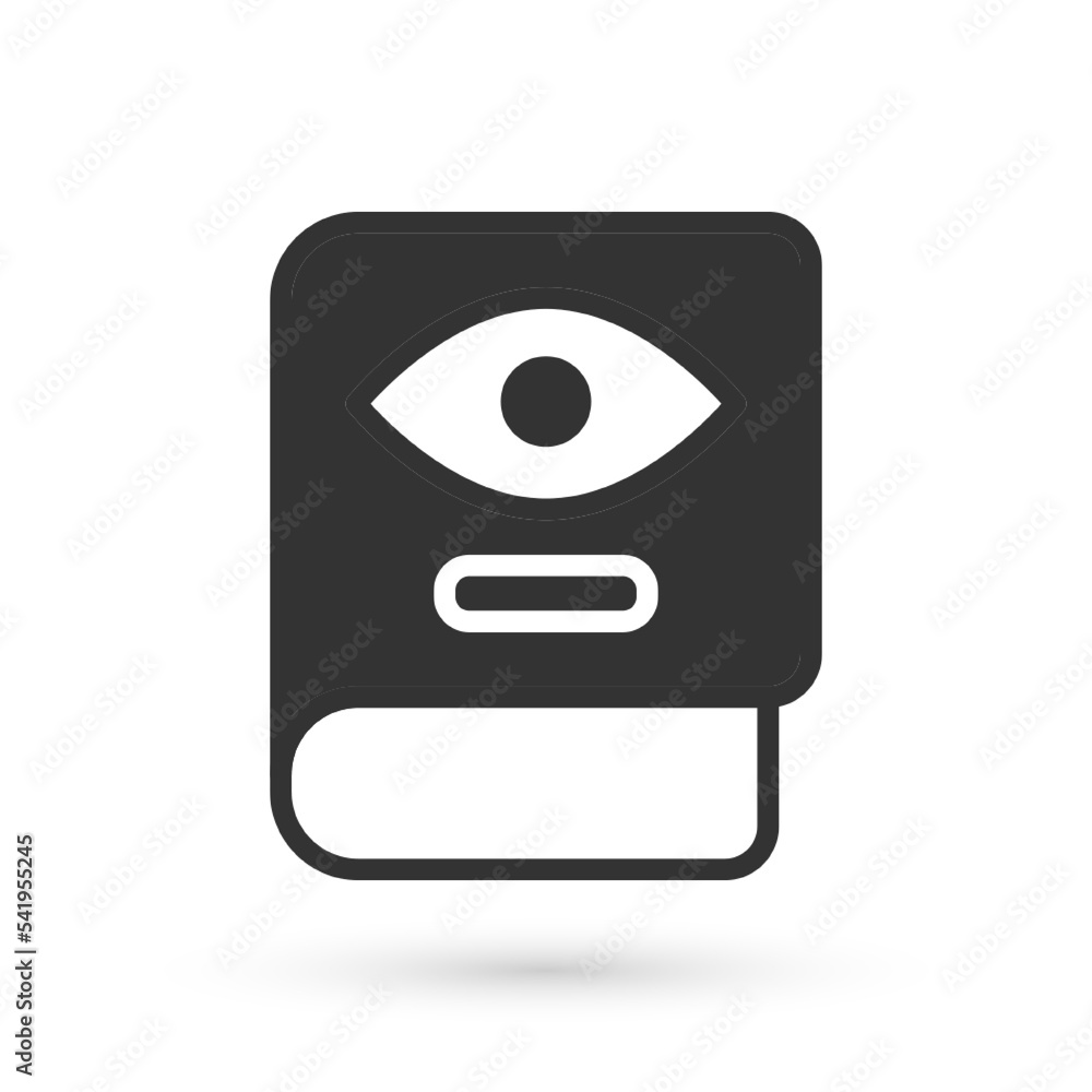 Grey Ancient magic book with alchemy recipes and mystic spells and enchantments icon isolated on white background. Vector Grey Ancient magic book with alchemy recipes and mystic spells and enchantments icon isolated on white background. Vector