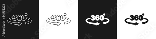 Set 360 degree view icon isolated on black and white background. Virtual reality. Angle 360 degree camera. Panorama photo. Vector
