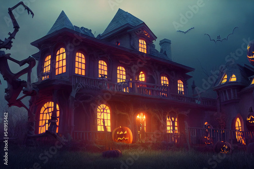 halloween spooky mansion pumpkins season wallpapers  