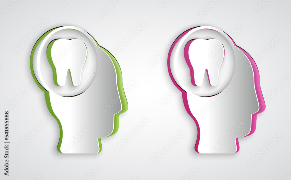 Paper cut Toothache icon isolated on grey background. Paper art style. Vector Paper cut Toothache icon isolated on grey background. Paper art style. Vector