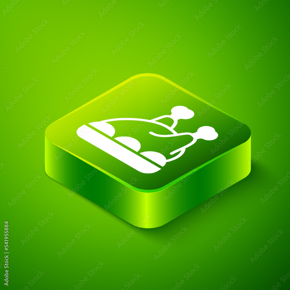 Isometric Roasted turkey or chicken icon isolated on green background. Merry Christmas and Happy New Year. Green square button. Vector Isometric Roasted turkey or chicken icon isolated on green background. Merry Christmas and Happy New Year. Green square button. Vector