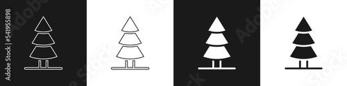 Set Christmas tree icon isolated on black and white background. Merry Christmas and Happy New Year. Vector