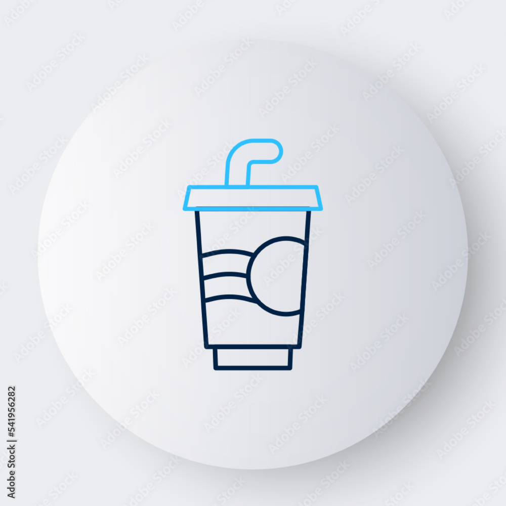 Line Paper glass with drinking straw and water icon isolated on white background. Soda drink glass. Fresh cold beverage symbol. Colorful outline concept. Vector Line Paper glass with drinking straw and water icon isolated on white background. Soda drink glass. Fresh cold beverage symbol. Colorful outline concept. Vector