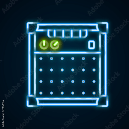 Glowing neon line Guitar amplifier icon isolated on black background. Musical instrument. Colorful outline concept. Vector