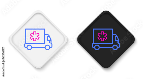 Line Ambulance and emergency car icon isolated on white background. Ambulance vehicle medical evacuation. Colorful outline concept. Vector