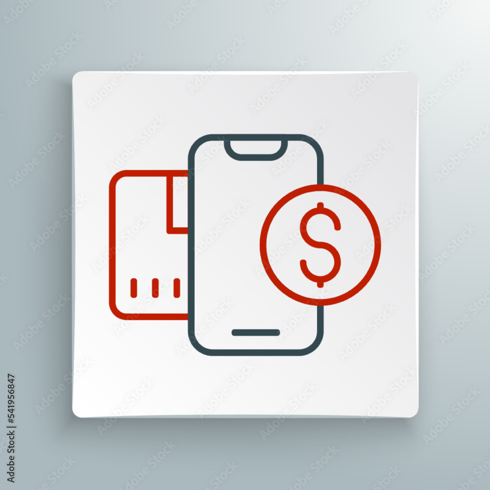 Line Smartphone with dollar symbol icon isolated on white background. Online shopping concept. Financial mobile phone icon. Online payment. Colorful outline concept. Vector Line Smartphone with dollar symbol icon isolated on white background. Online shopping concept. Financial mobile phone icon. Online payment. Colorful outline concept. Vector