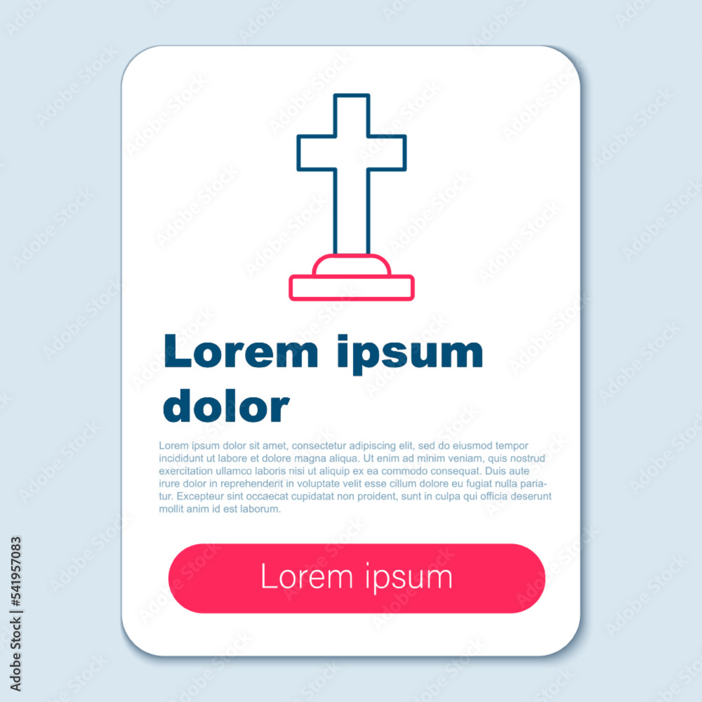 Obraz premium Line Tombstone with cross icon isolated on grey background. Grave icon. Happy Halloween party. Colorful outline concept. Vector