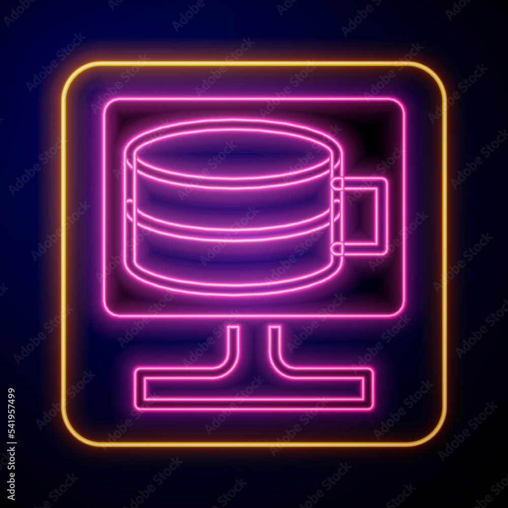 Glowing neon Cloud database icon isolated on black background. Cloud computing concept. Digital service or app with data transferring. Vector Glowing neon Cloud database icon isolated on black background. Cloud computing concept. Digital service or app with data transferring. Vector
