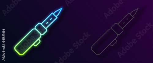 Glowing neon line Soldering iron icon isolated on black background. Vector