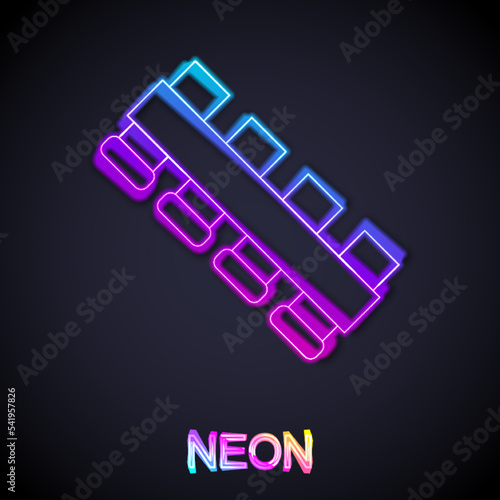 Glowing neon line Hunting cartridge belt with cartridges icon isolated on black background. Bandolier sign. Hunter equipment, armament. Vector