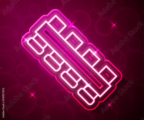 Glowing neon line Hunting cartridge belt with cartridges icon isolated on red background. Bandolier sign. Hunter equipment, armament. Vector