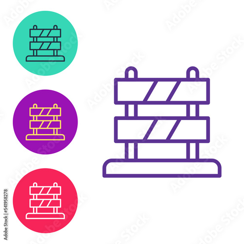 Set line End of railway tracks icon isolated on white background. Stop sign. Railroad buffer end to destination. Set icons colorful. Vector