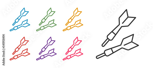 Set line Dart arrow icon isolated on white background. Set icons colorful. Vector